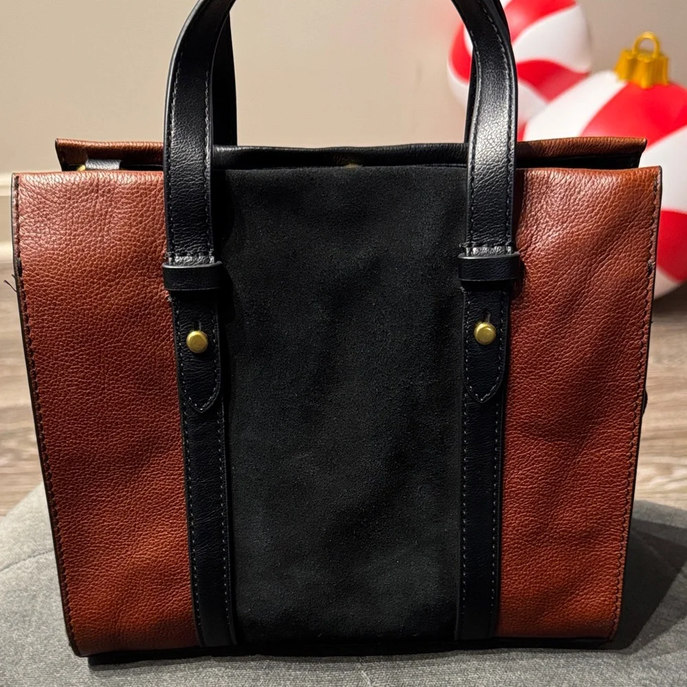 Fossil Two-Tone Black and Brown Leather Tote - Picture 9 of 10